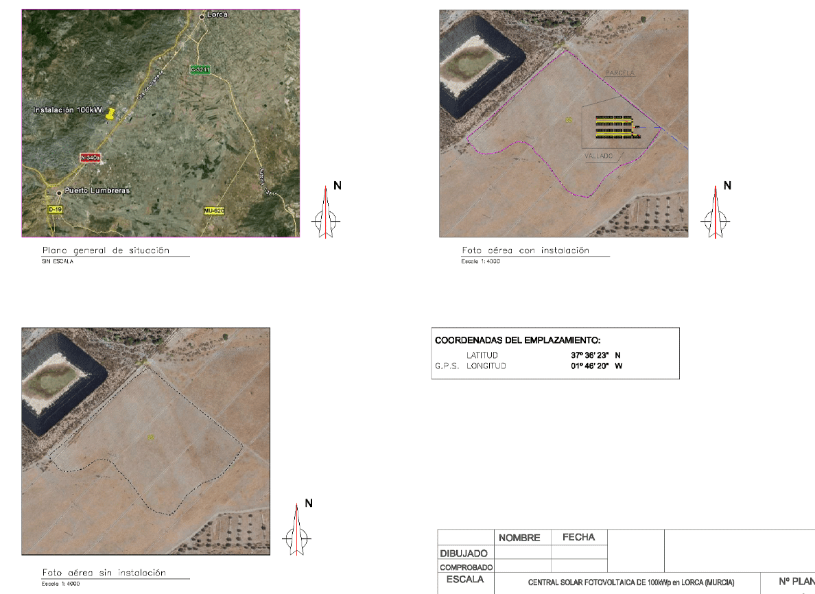 plano y capturas de la central fotovoltaica de Lorca